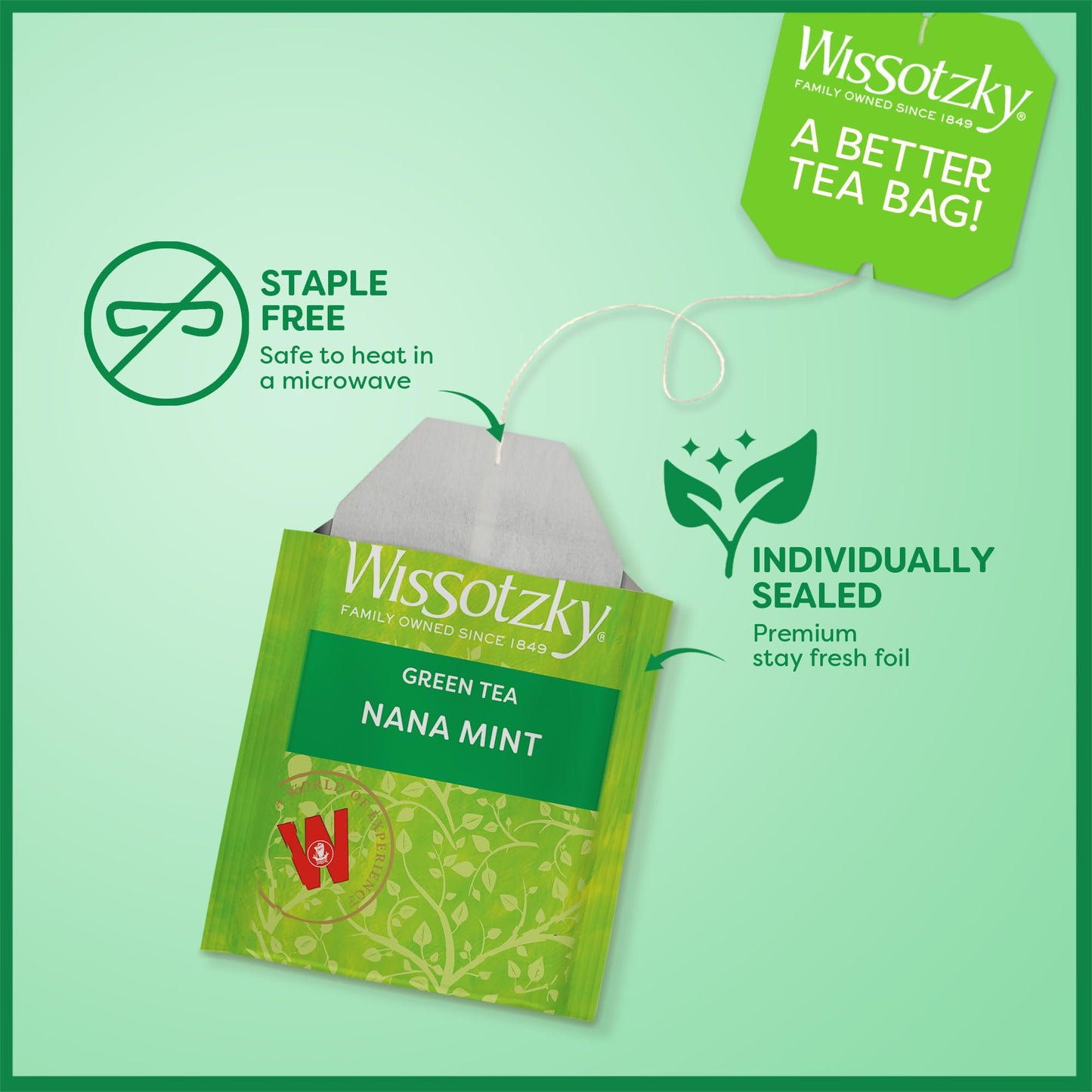 Wissotzky Nana Mint Green Tea (6 Pack - 120 Tea Bags) | Antioxidant Rich | Moroccan Mint Tea Bags | Revitalizing Nana Tea