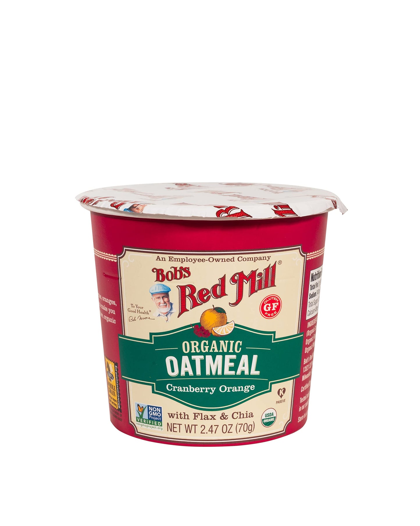 Bobs Red Mill Organic Gluten Free Oatmeal Cup, Cranberry Orange, 2.47 Ounce (Pack of 1), Non-GMO, Whole Grain, Kosher