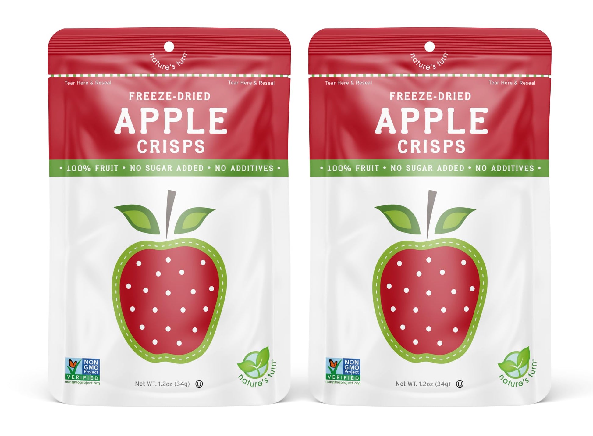 Natures Turn Freeze-Dried Fruit Snacks, Apple Crisps, Pack Of 2 (1.2 Oz Each)