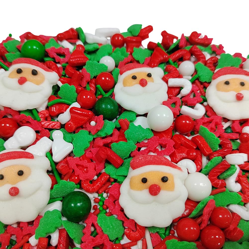 1 Bottle Christmas Sprinkles for Cookie Decorating Cake Toppers Candy Santa Claus Cupcake Topper Dessert Sprinkle with 6 Pieces