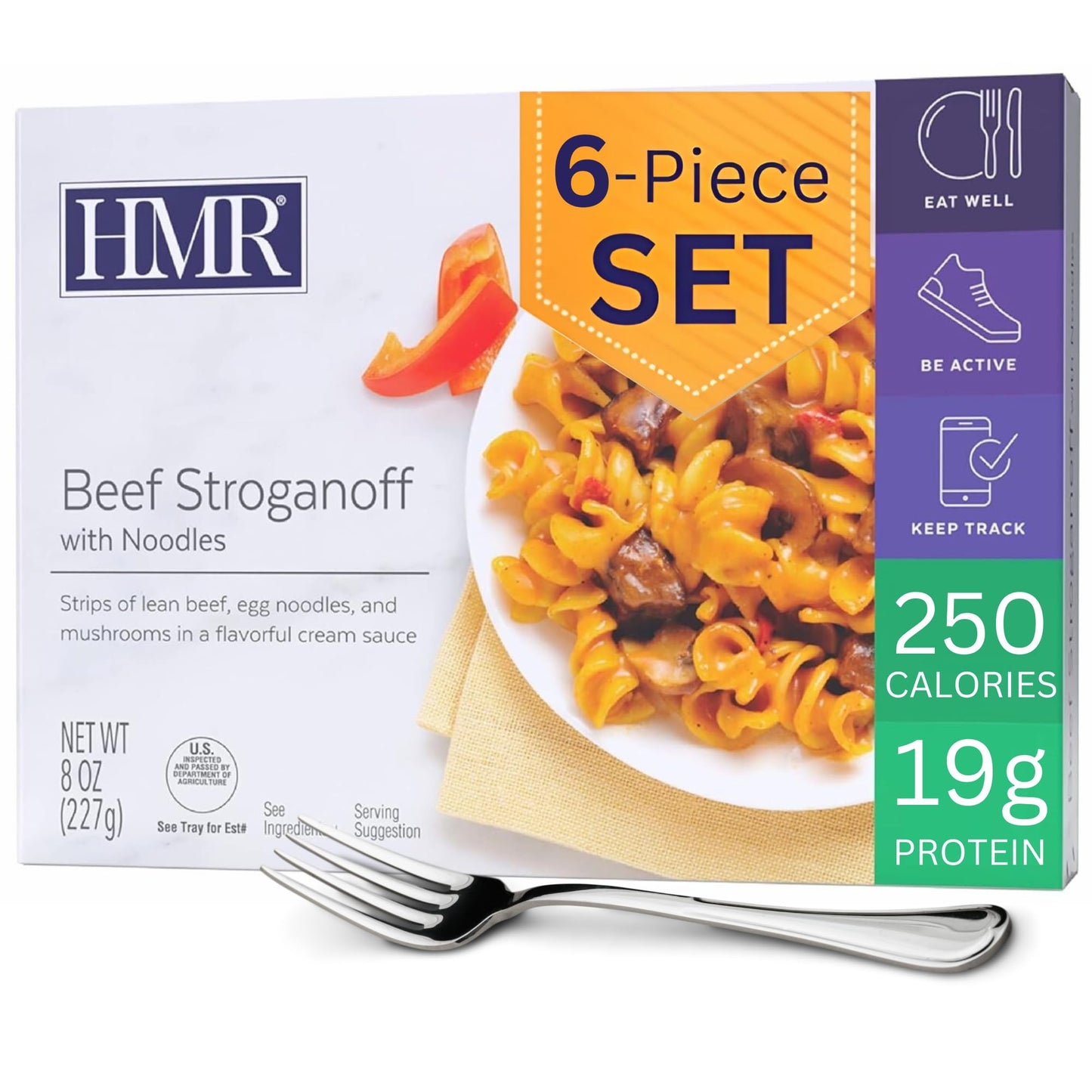 HMR Beef Stroganoff with Noodles Entr e | Pre-packaged Lunch or Dinner | Ready to Eat | 19g of Protein | Low Calorie Food | 8oz