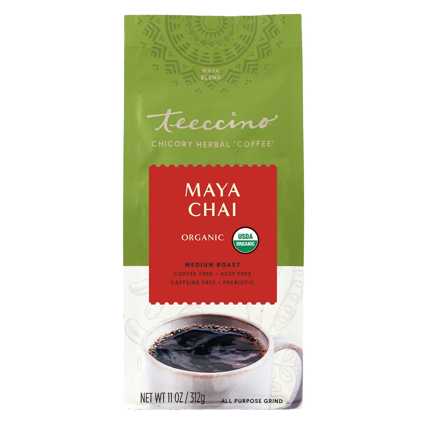 Teeccino Maya Chai Chicory Coffee Alternative, Medium Roast, Caffeine-Free, 11 Ounce