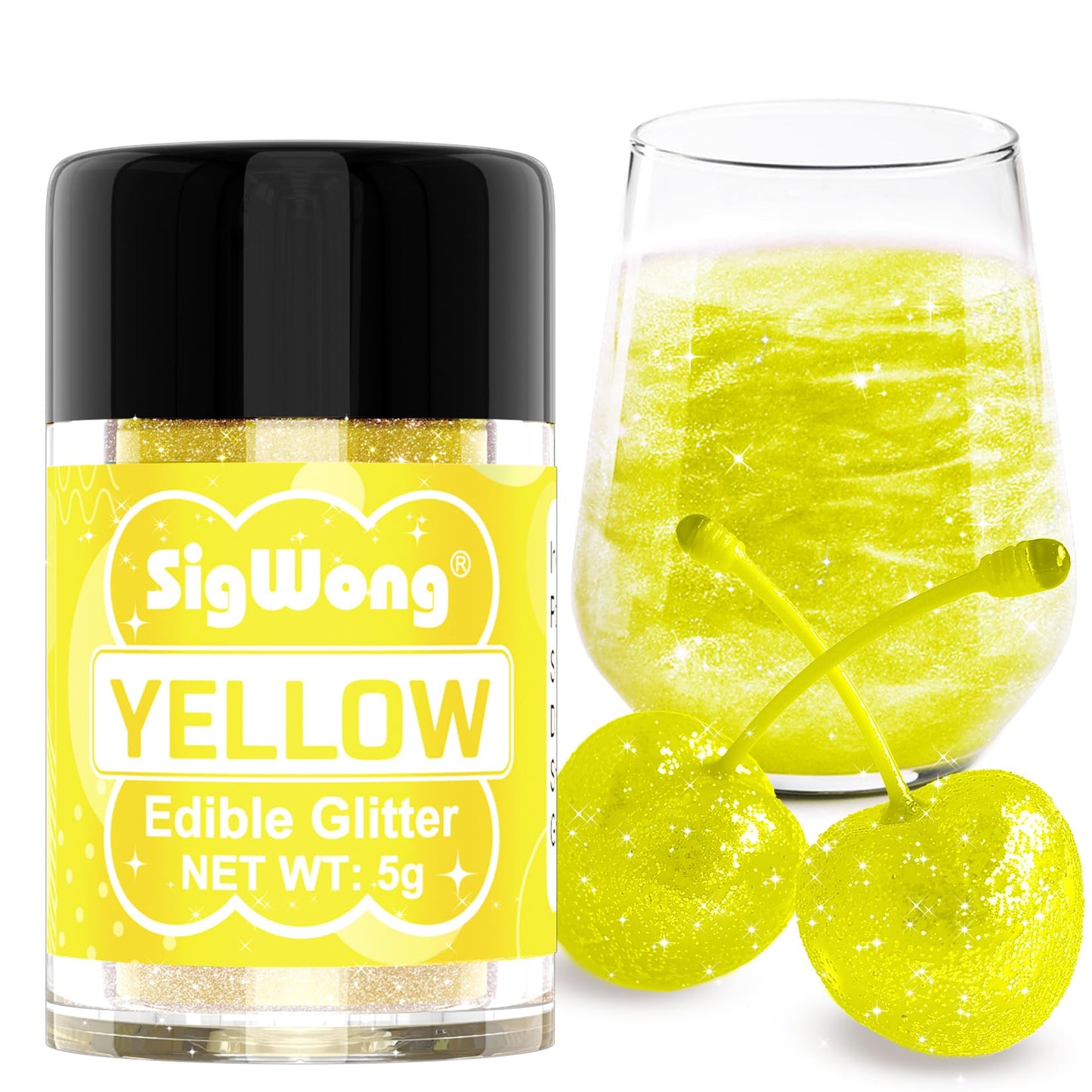 Yellow Edible Glitter - 5G Food Grade Cake Decorating Shimmering Glitter Edible Sprinkle Luster Dust For Drinks Chocolates Fondant Strawberries Cupcakes Candy Valentines Cookie - Vegan
