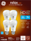 Ge Relax Led Light Bulbs, 60 Watt Eqv, Soft White Hd Light, A19 Standard Bulbs, Medium Base (4 Pack)