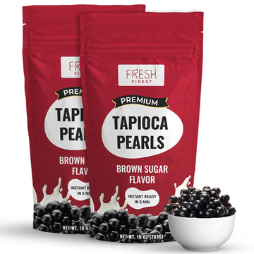 Fresh Finest Brown Sugar Boba Pearls For Boba Tea - 12 Servings Instant Tapioca Pearls Ready In 5 Minutes, 10 Oz Packs (2 Packs)