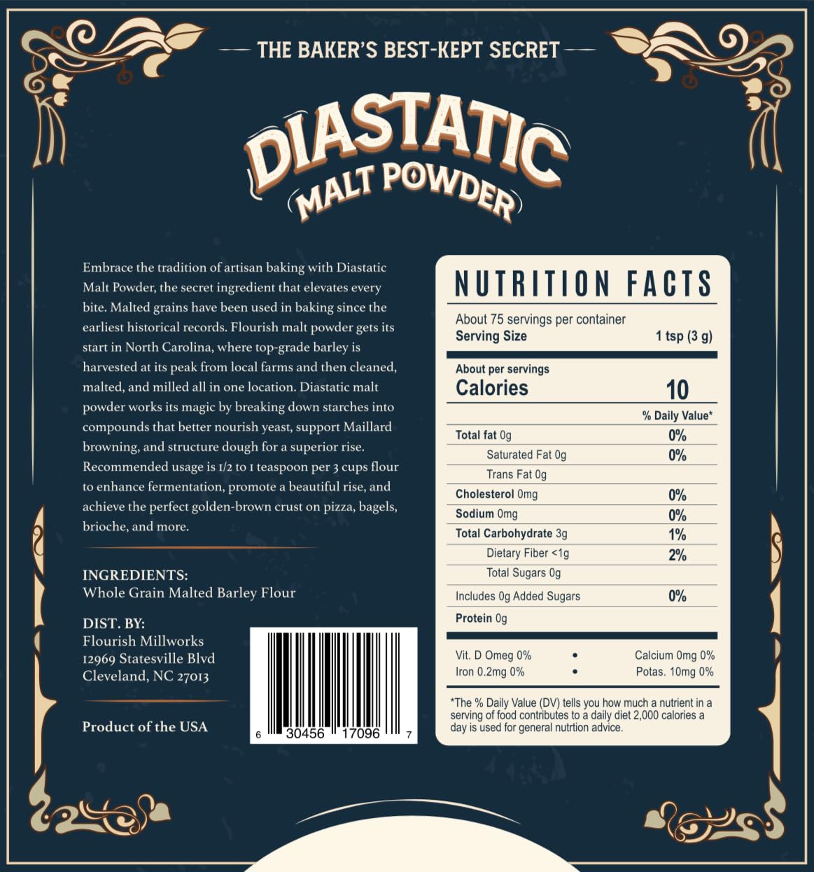Flourish Millworks Diastatic Malt Powder - 8Oz - Premium Baking Enhancer & Dough Improver - The Baker'S Best-Kept Secret For Per