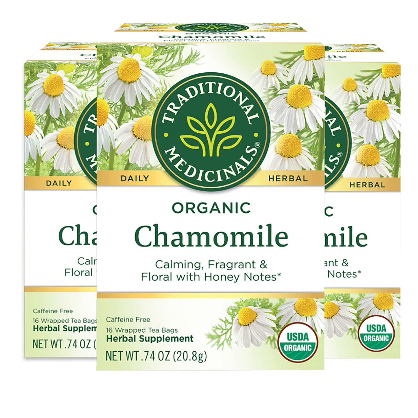 Traditional Medicinal's Organic Chamomile Tea, 16 Tea Bags per Box (Pack of 3 Boxes)