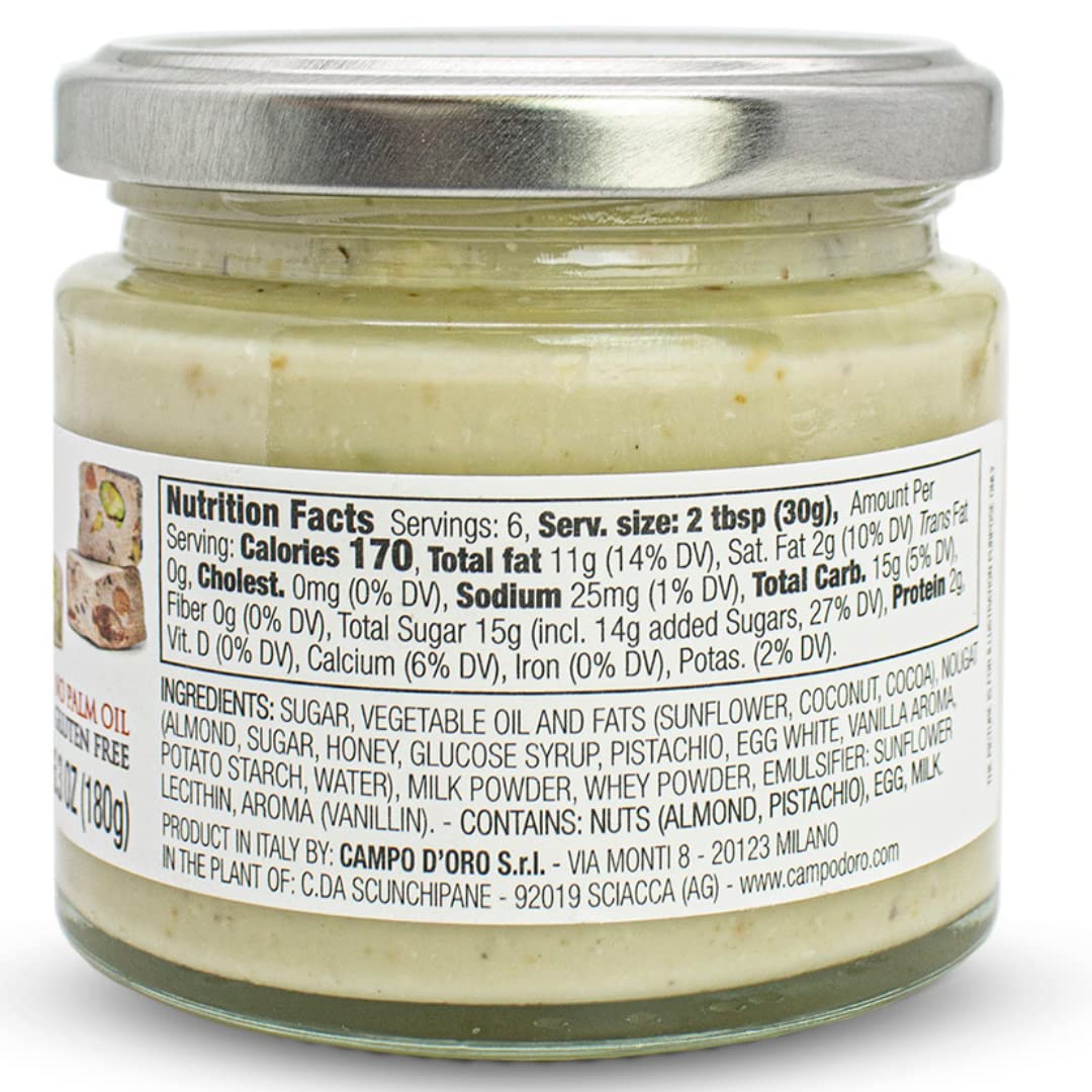 Pistachio And Almond Nougat Butter, Spreadable Pistachio And Almond Torrone Cream, Crema Di Torroncino, (6.35Oz - 180 G). Produc