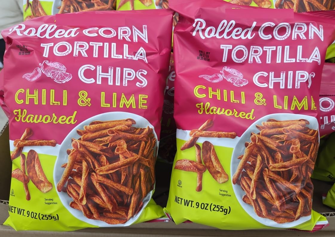 Trader Joe Rolled Corn Tortilla Chips Chili & Lime Flavored 9oz 255g (Two Bags)
