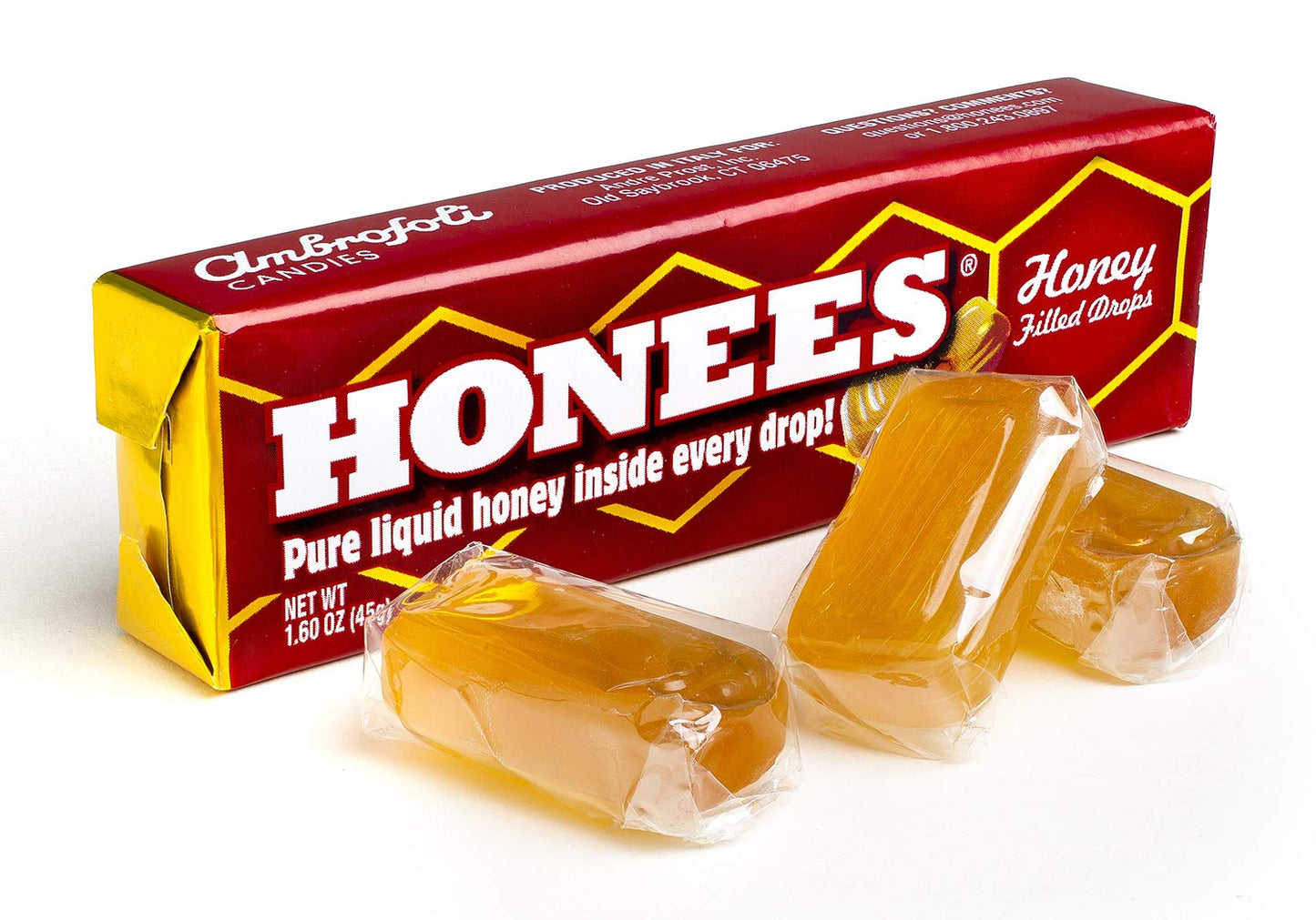 Honees Honey Filled Cough Drops - 1.6oz Bar, Pack of 24 Menthol-Free Lozenges | Temporary Relief from Cough | Soothes Sore Throa
