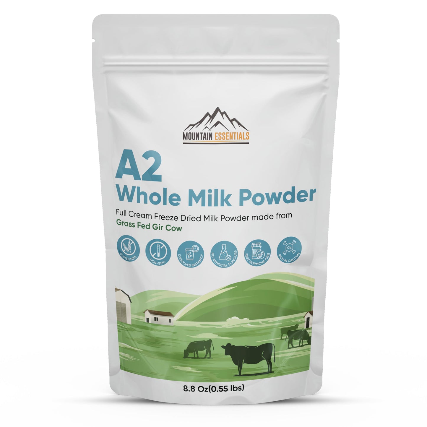 Mountain Essentials A2 Whole Milk Powdered Milk 8.8 Oz - Full Cream Freeze Dried Gluten Free Shelf Stable Non-Gmo - Made From Grass-Fed Gir Cow - Easy To Digest - For Cooking & Baking