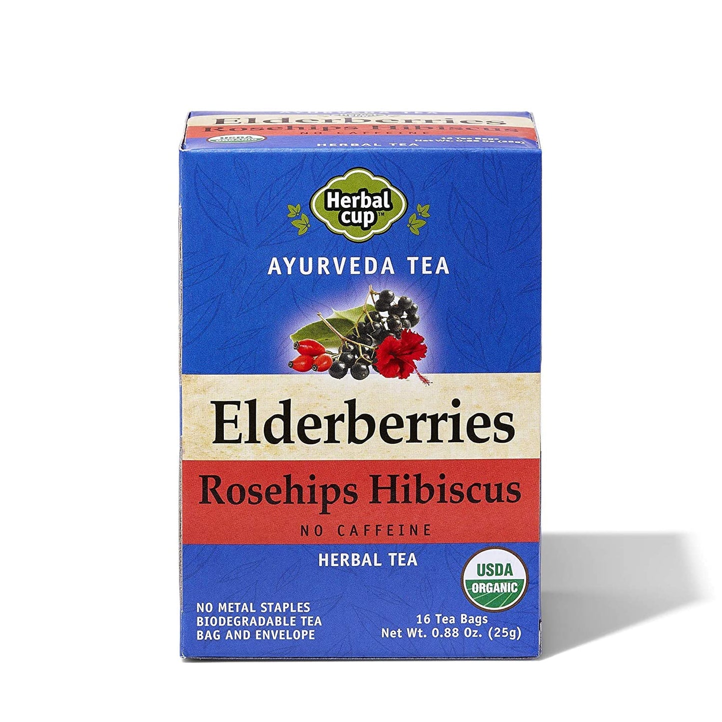 Herbal Cup Ayurveda Elderberries Tea Organic Rosehips Hibiscus No Energy Blend Herbal Dietary Support (16 Count Pack Of 1)