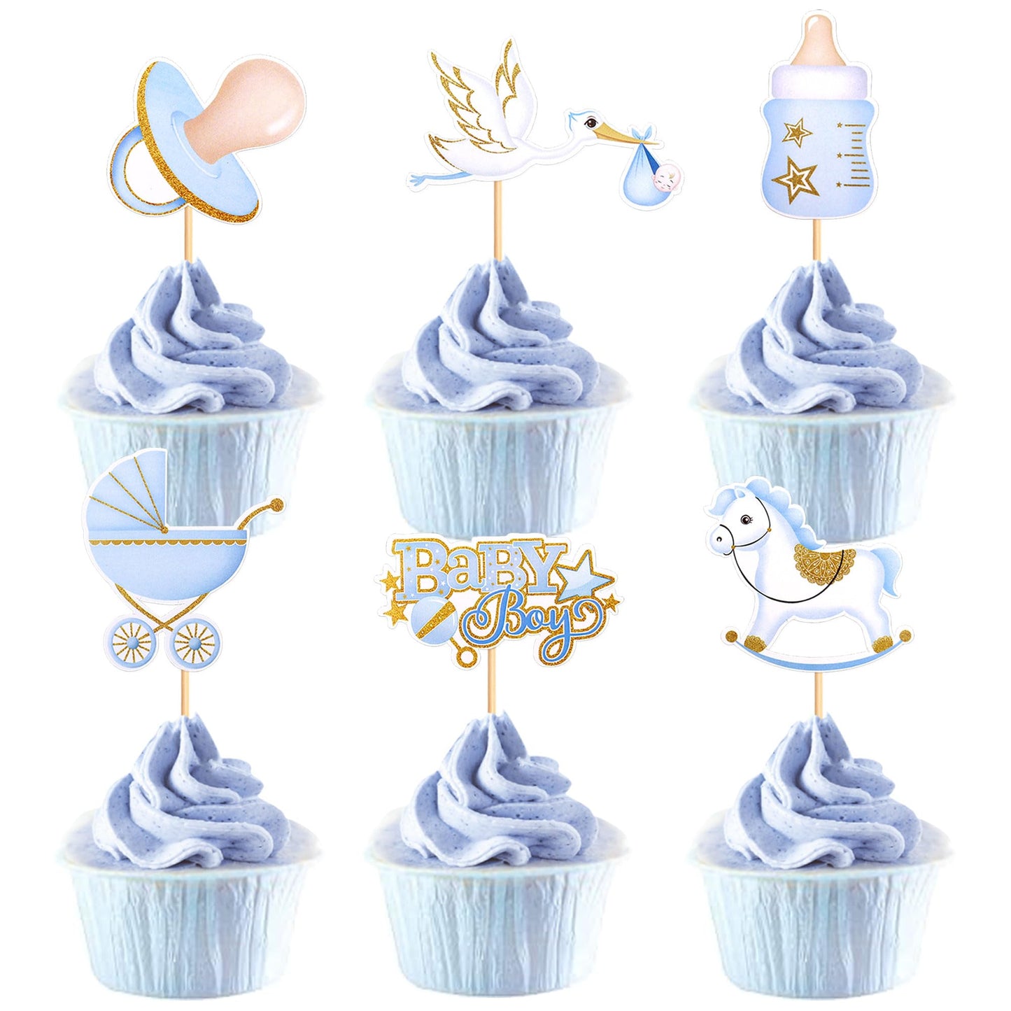 Ercadio 24 Pack Baby Boy Cupcake Toppers Baby Shower Boy Cupcake Picks Oh Its A Boy Swan Milk Bottle Cupcake Toppers For Gender Reveal Theme Baby Shower Birthday Party Cake Decor Supplies
