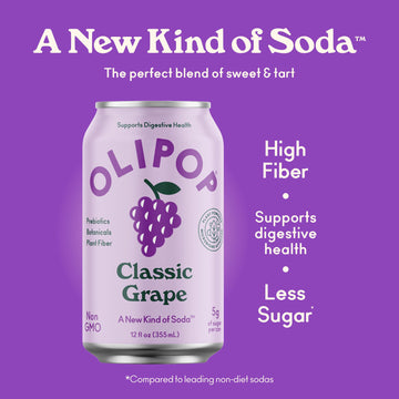 Olipop Prebiotic Soda Pop, Classic Grape, Pantry Pack Packed With Prebiotics, Fiber, And Botanicals, Gluten Free, Vegan, Gmo Fre