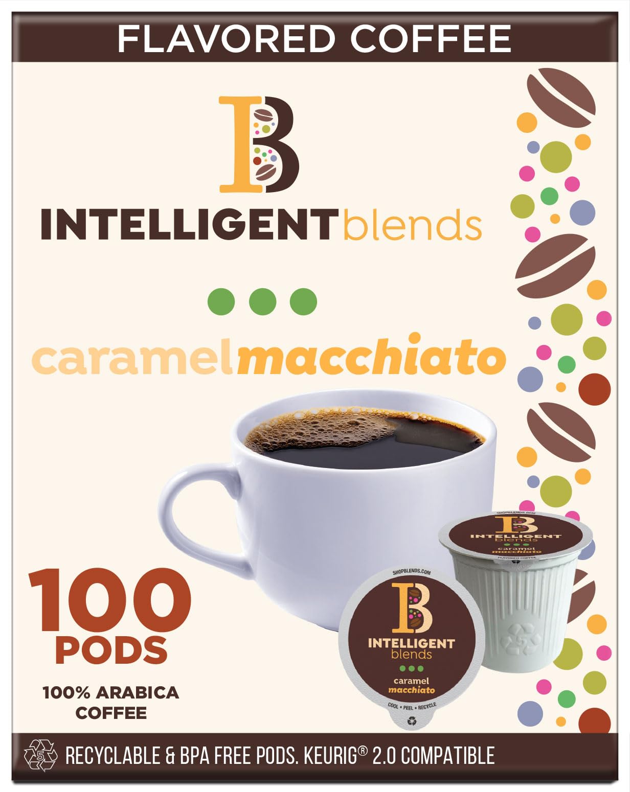 Intelligent Blends Caramel Macchiato Coffee Pods, 100Ct. Solar Energy Produced Recyclable Single Serve Caramel Flavored Coffee P