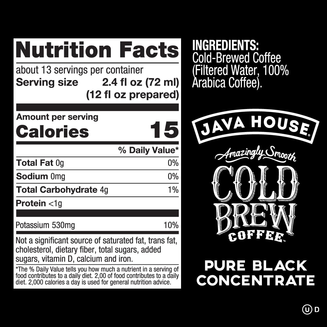 Java House Cold Brew Coffee Liquid Concentrate, Colombian, 32 Fl Oz Bottle, Black, Model FC309322