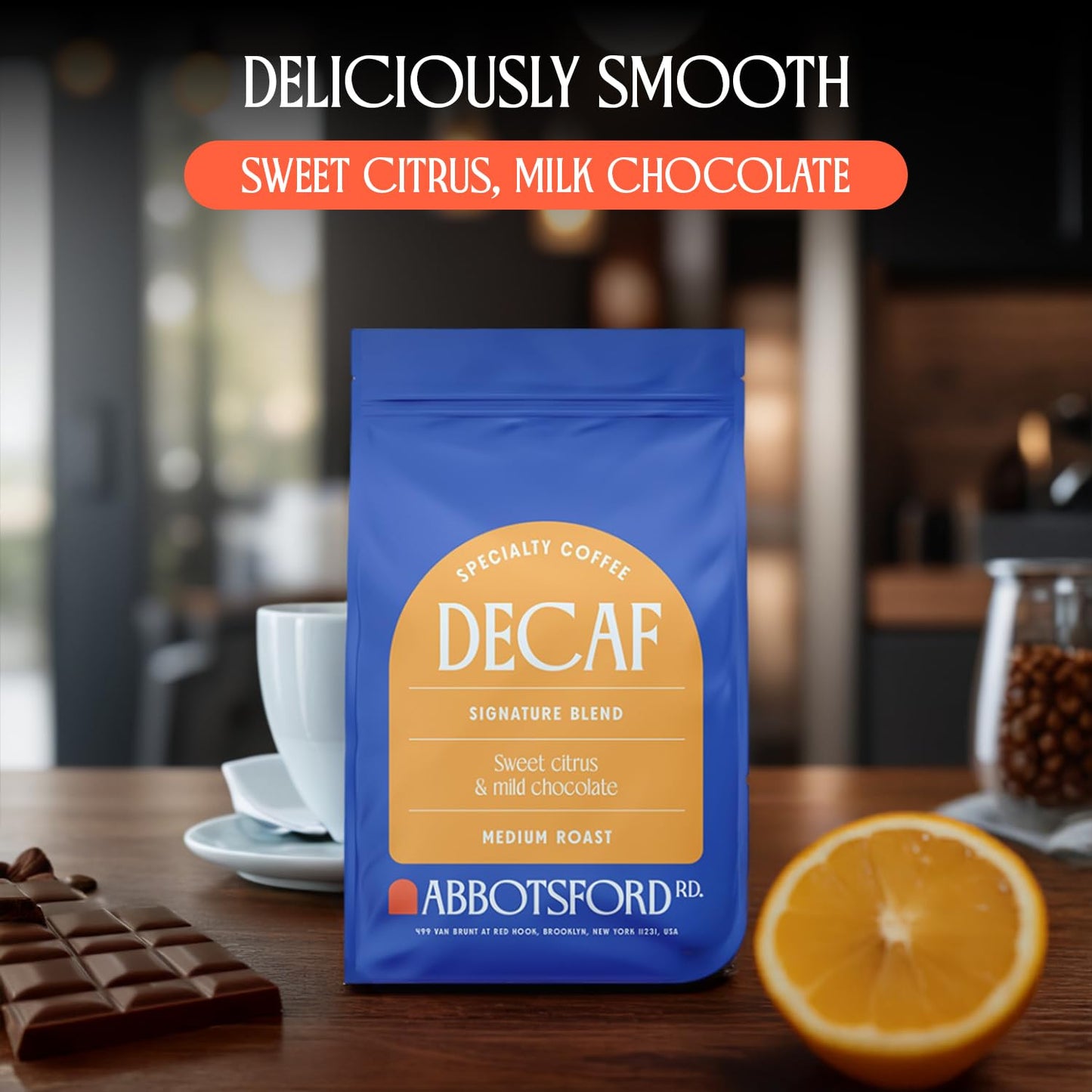 Abbotsford Road Whole Bean Decaf Coffee, Specialty Medium Roast 12 Oz Bag, Chemical-Free Arabica Decaffeinated Coffee Beans, Fre