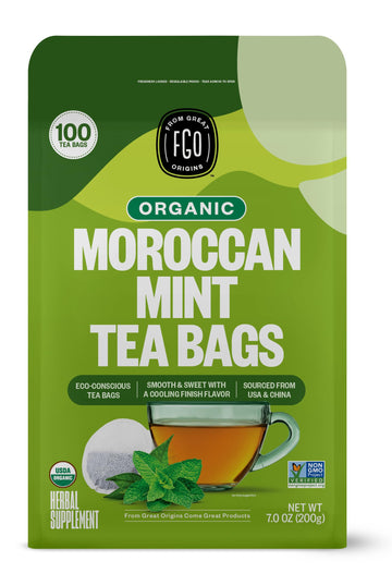 Fgo Organic Moroccan Mint Green Tea, Eco-Conscious Tea Bags, 100 Count, Packaging May Vary (Pack Of 1)