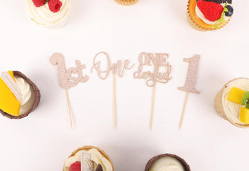 24Pack First Birthday Cupcake Topper - Glitter Rose Gold One Cupcake Picks,1St Birthday Cupcake Decorations Supplies (Rose Gold)