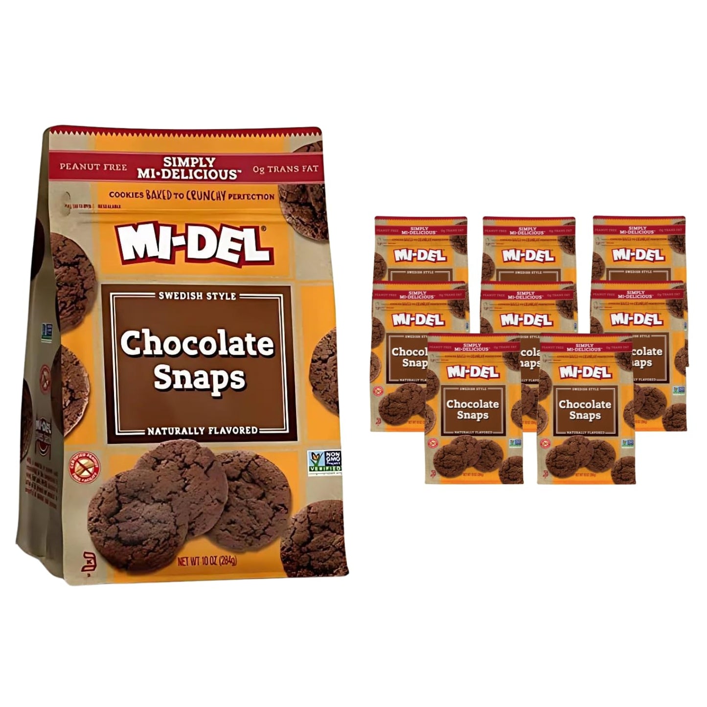 Mi-Del Chocolate Snaps Cookies - Crunchy Chocolate Cookies - Non-Gmo Certified 0G Trans Fat Healthy Cookies (Pack Of 8)
