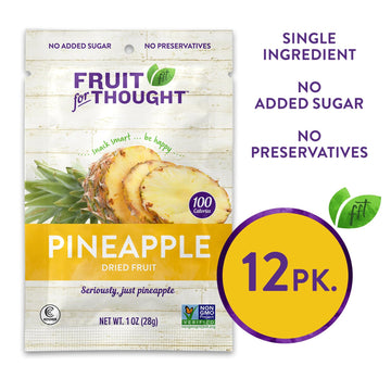 Fruit For Thought Dried Pineapple Snack Packs, 1 Ounce Bags, Pack of 12, Ideal for Family, At Home, Work, or On The Go
