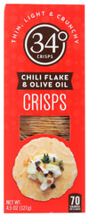 34 Degrees Chili Flake & Olive Oil Crisps, Thin Light & Crunchy Crisps, 4.5 Oz (Pack of 12)