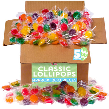 Lollipops Individually Wrapped - 5 Pounds - Halloween Classic Flat Lollipops for Kids - Round Lolly Pops - Assorted Fruit Flavor