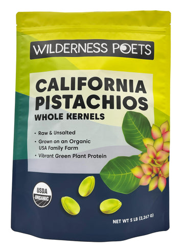 Wilderness Poets, Organic, Whole, Raw Pistachios - Grown in California, Fresh, Bright Green, Unsalted, Unroasted, Bulk Size (80