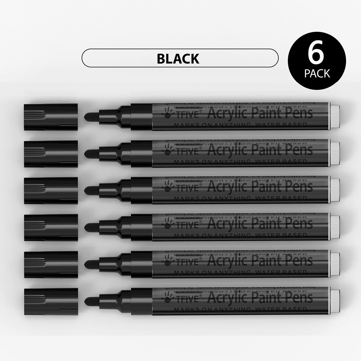 Black Acrylic Paint Marker Pens - 2-3Mm Medium Tip, 6 Pack Permanent Black Water Based Paint Pen For Diy Projects, Paintings For