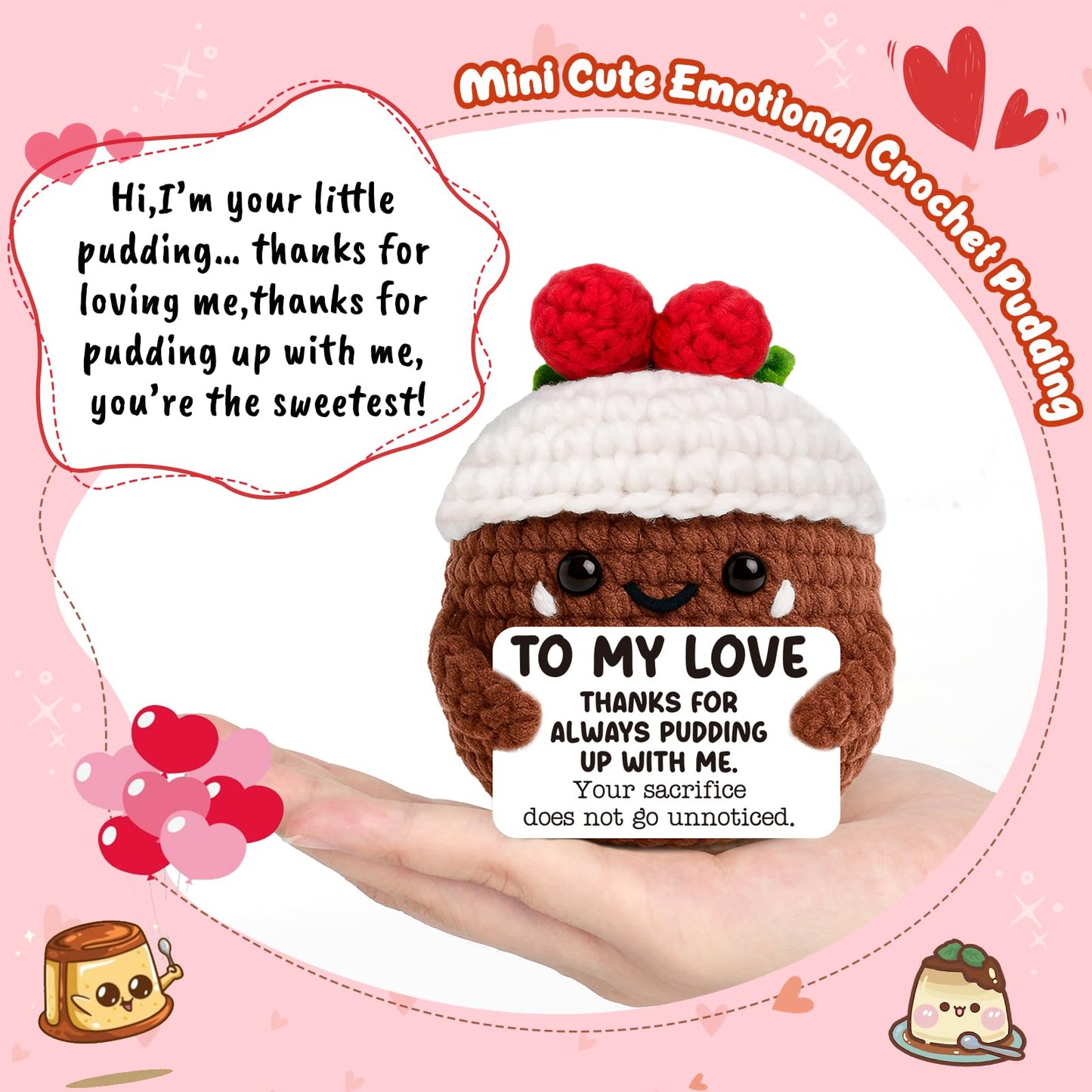 AVBODA Handmade Crochet Pudding Gift for Him Her, Brown White, X-Small, Perfect for Anniversary, Birthday, Valentines, Wedding