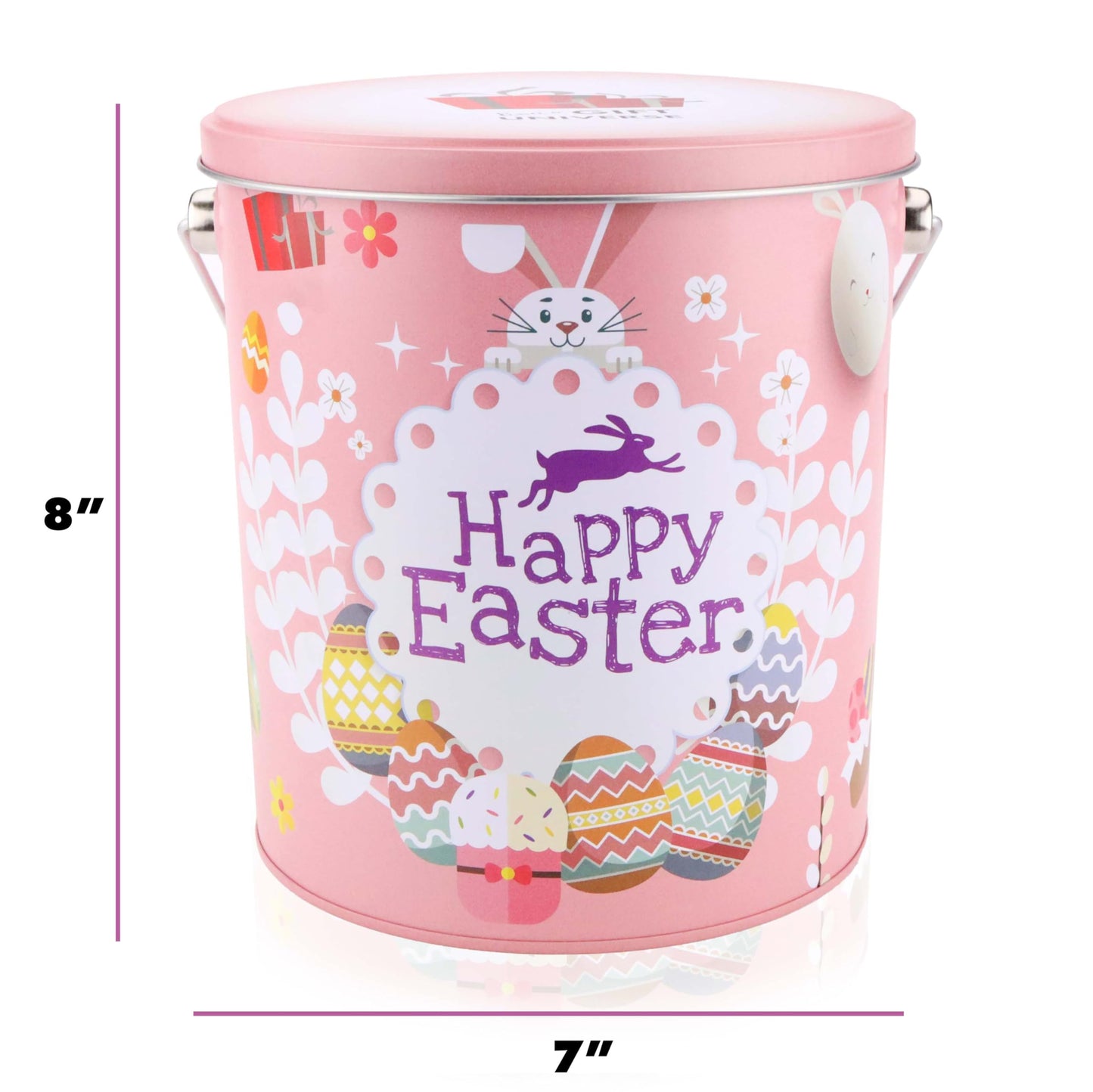 Easter Snack Pink Tin (56 Count) Filled With Treats Peelable Marshmallow Gummies, Bunny And More, Great Package For Family, Frie