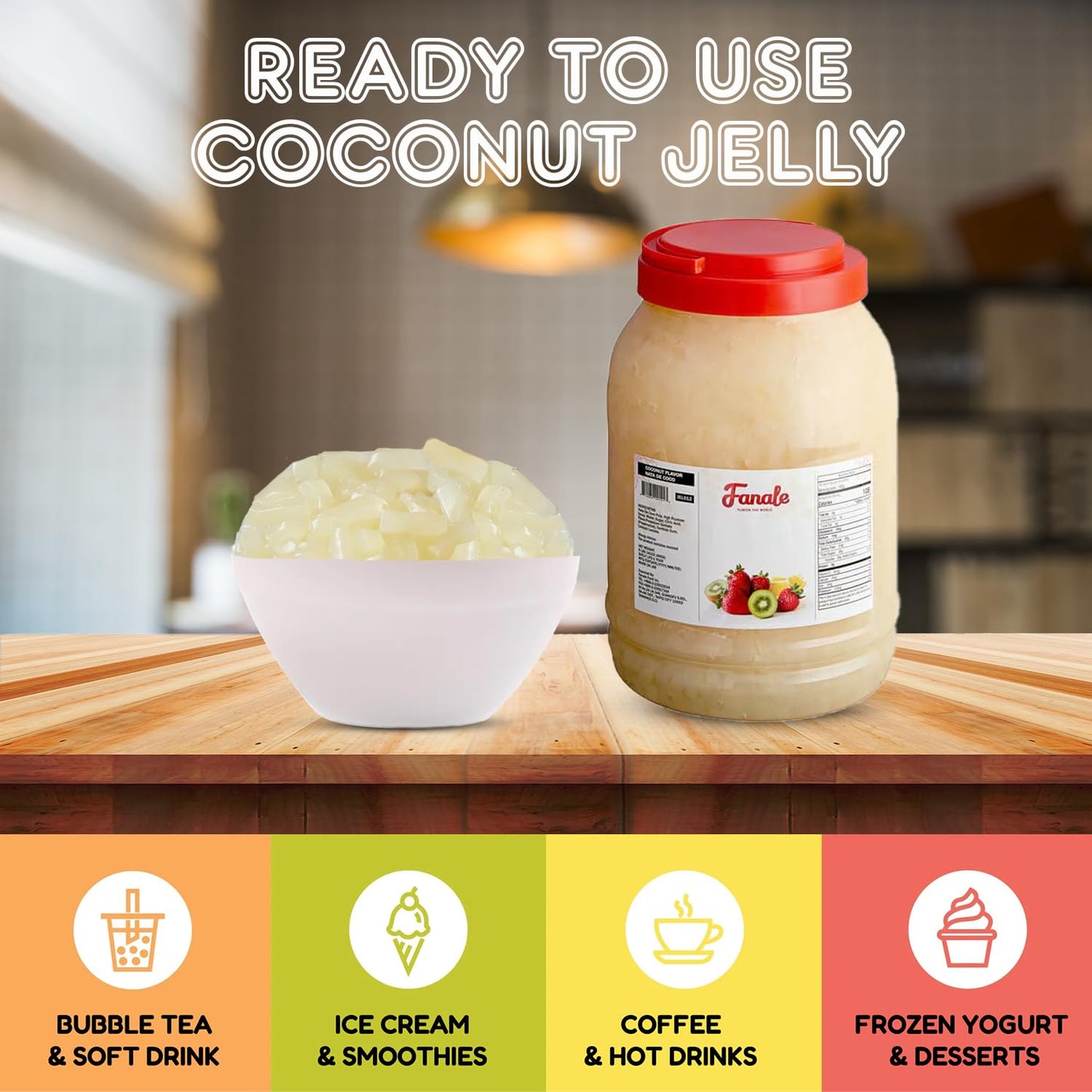 New Fanale Coconut Jelly Topping Nata De Coco For Boba Tea | Ice Cream | Yogurt | Smoothie | Milk Tea | Desserts (Coconut, 8.3 L