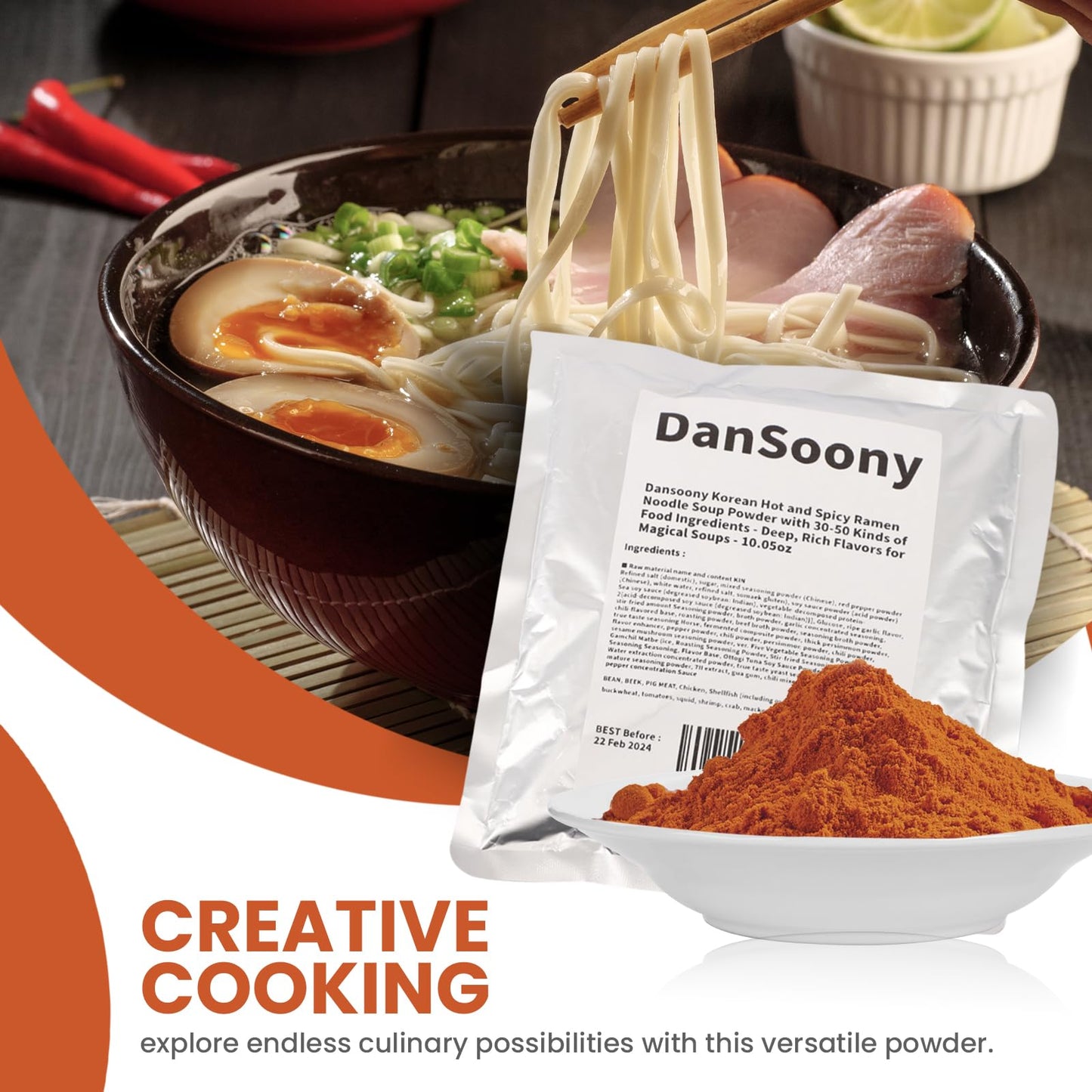 DanSoony Korean Hot and Spicy Ramen Noodle Soup Powder - 10.05 oz with 30-50 Ingredients for Rich Flavors