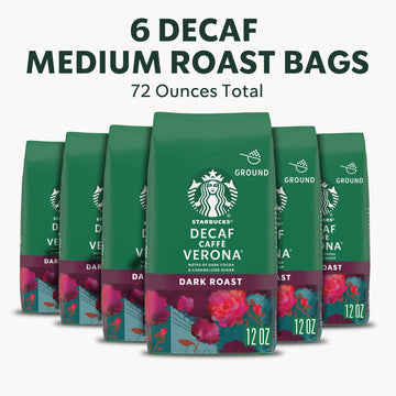 Starbucks Ground Coffee, Dark Roast Decaf Caffè Verona, 12 oz (Pack of 6)