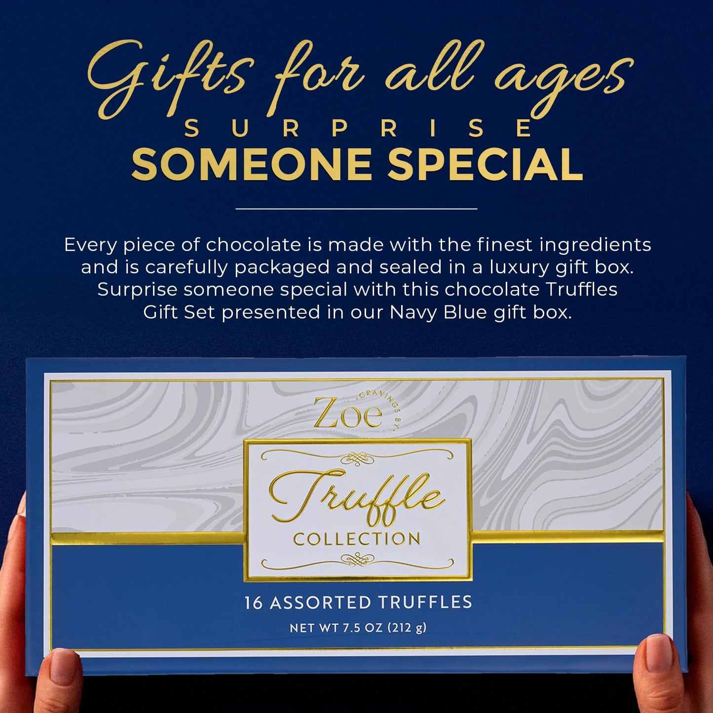CRAVINGS BY ZOE Gourmet Chocolate Truffle Gift Box | 16 Count | Assorted Gourmet Milk & Dark Chocolate Candy Food Gift Basket Anniversary Birthday Get Well Holiday Thank You Men Women Mom Her