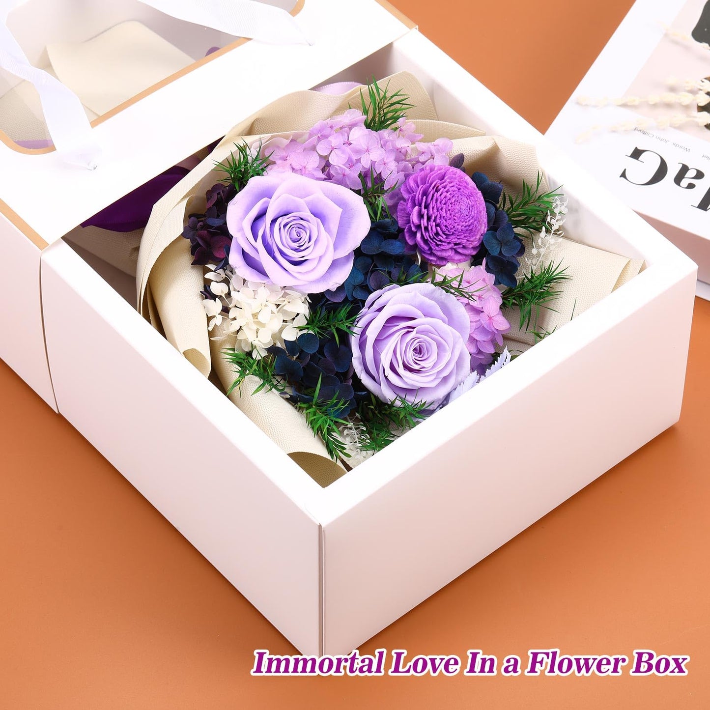 Jtoder Forever Flowers For Delivery Prime, Preserved Long Lasting Blue Purple Flower Bouquet For Mom Wife Girlfriend On Mothers