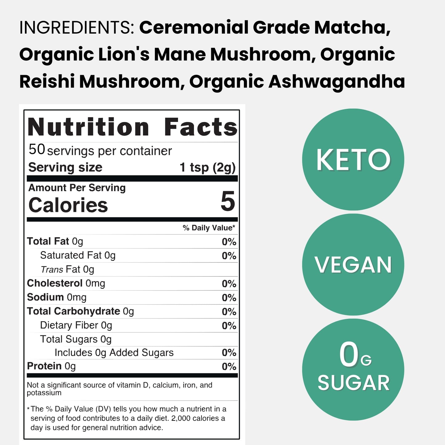 Organic Mushroom Matcha Powder - Ceremonial Grade Green Tea With Lion'S Mane, Reishi & Ashwagandha Mushrooms, Superfood Latte Mi