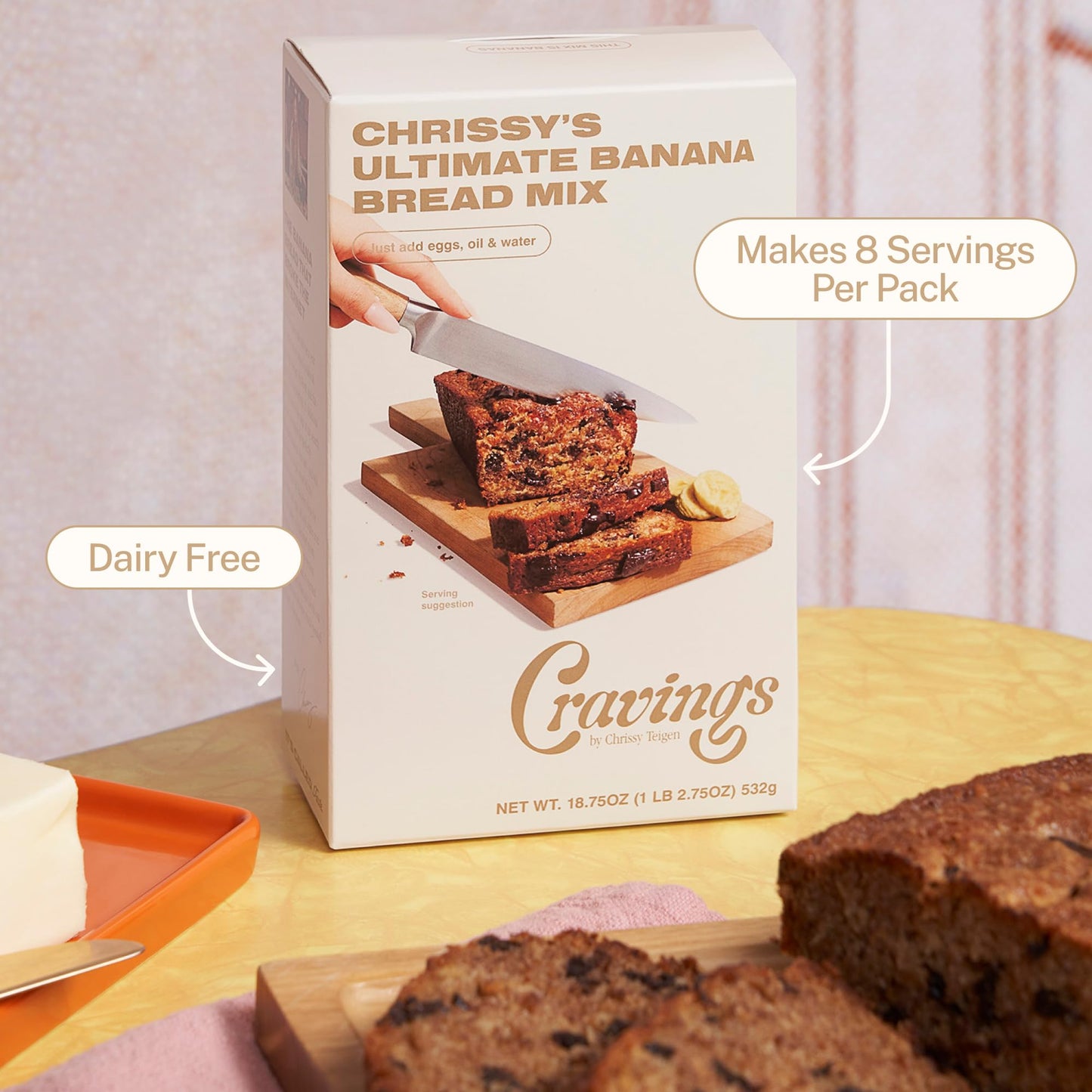 Cravings By Chrissy Teigen Ultimate Banana Bread Mix, Fast And Easy No Bananas Needed Only 03 Ingredients Eggs, Oil And Water, 1
