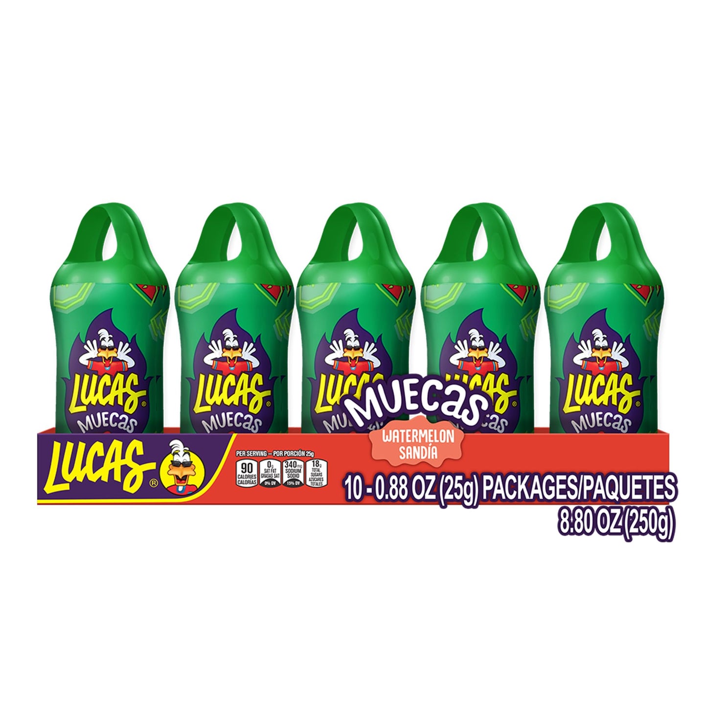 Lucas Muecas Lollipop Watermelon Flavor Candy, 0.96oz - 10 Pieces Pack for Treats, Snack, Parties, Piatas