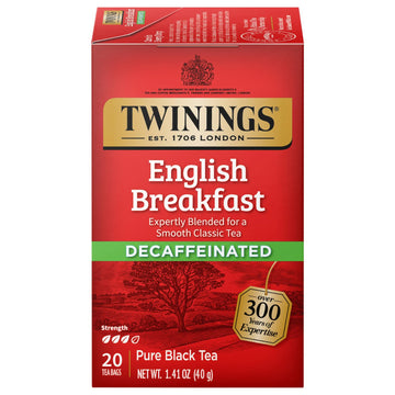Twinings English Breakfast Tea, Decaffeinated, Tea Bags, 20 Ct