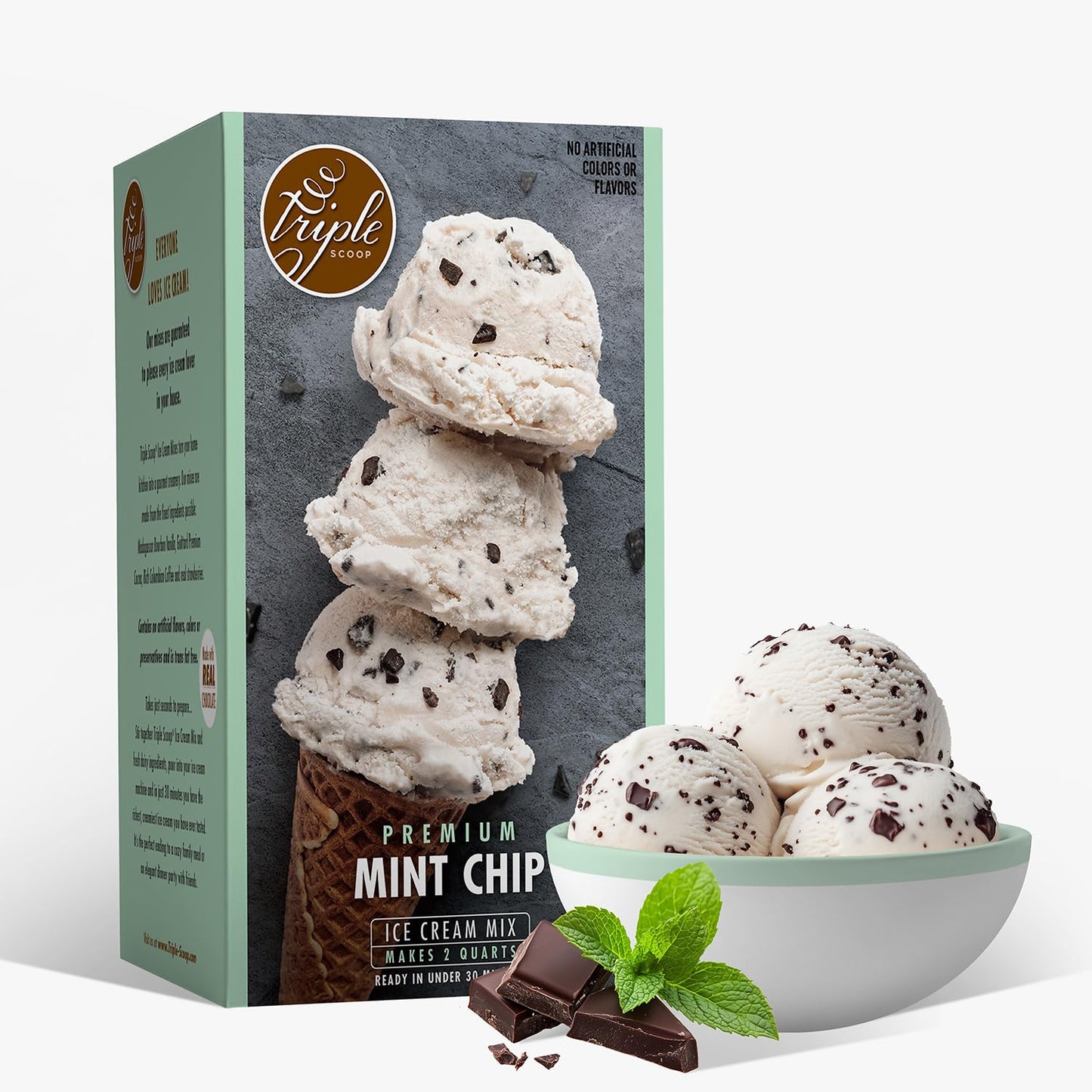 Triple Scoop Premium Mint Chocolate Chip Ice Cream Starter Mix, 1 Box, Makes 2 Quarts, Easy to Use, Made in USA