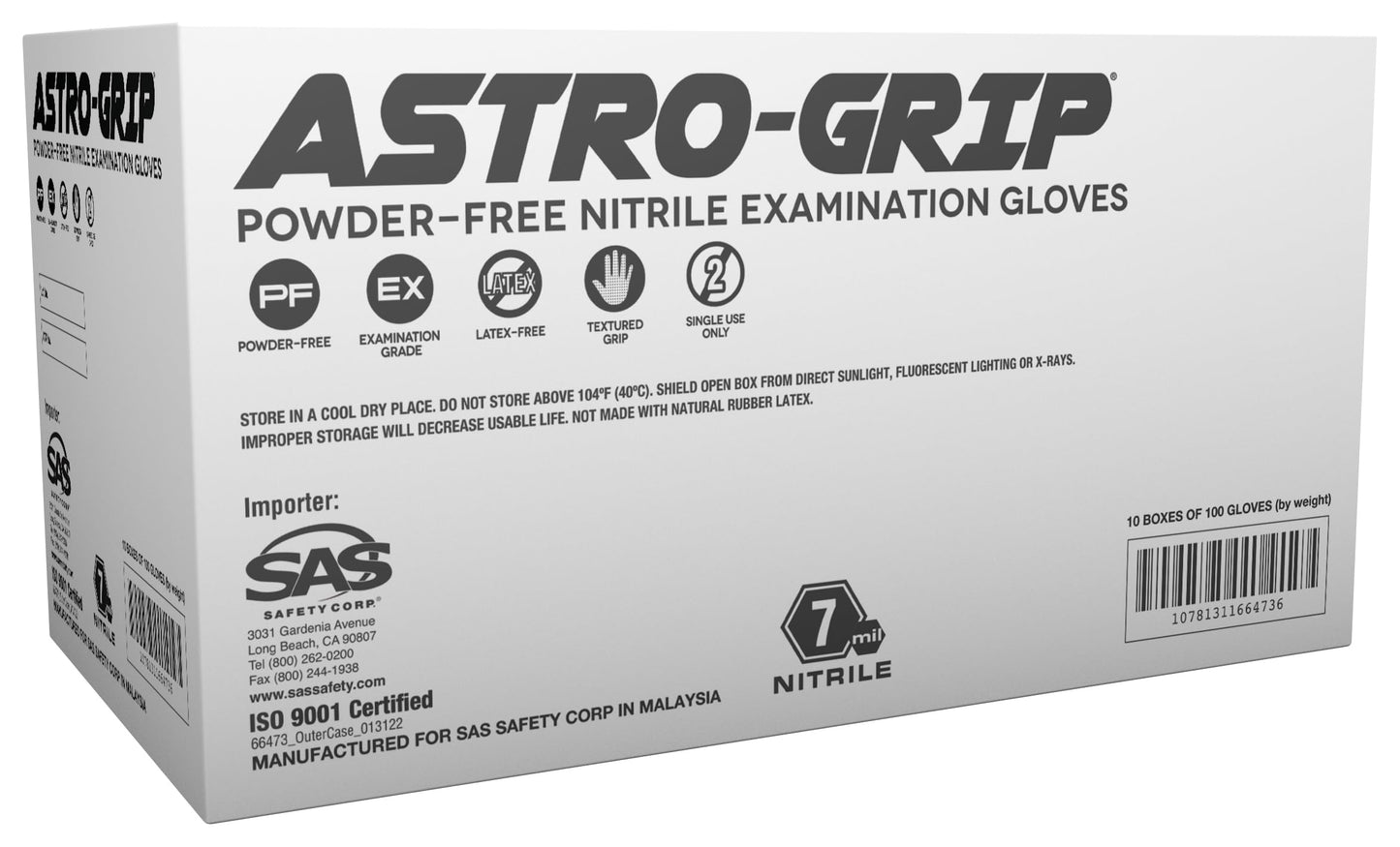 Sas Safety 66575 Nitrile Astro Grip Powder-Free Disposable Glove, Xx-Large (Pack Of 1000), Orange