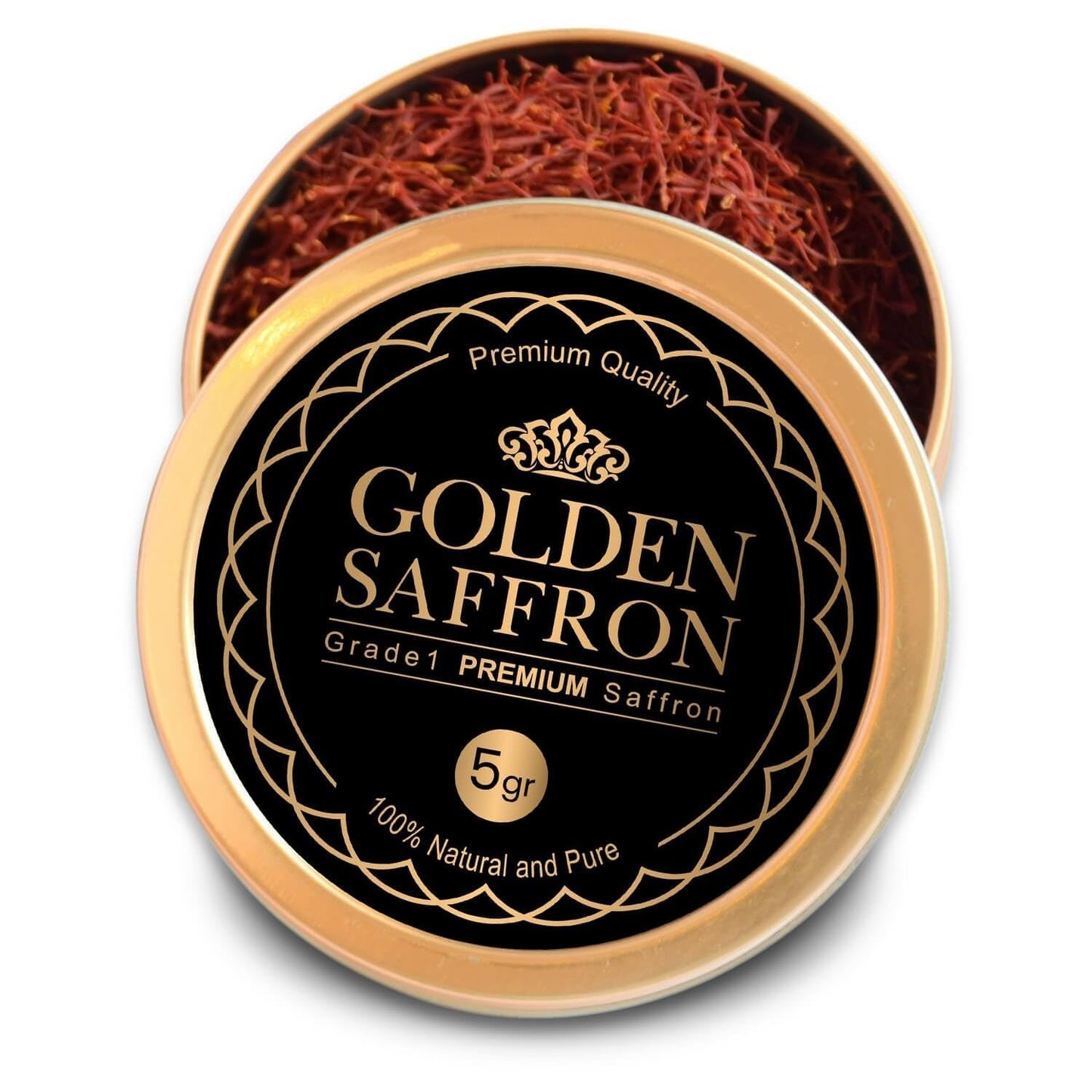 Golden Saffron, Finest Pure Premium All Red Saffron Threads, Grade A+ Super Negin, Non-Gmo Verified. For Tea, Paella, Rice, Desserts, Golden Milk And Risotto (5 Grams)