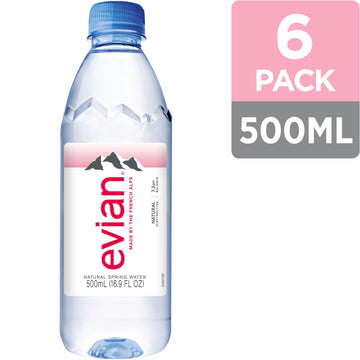 Evian Natural Spring Water, Ph Balanced With Natural Electrolytes, 16.9Fl Oz./500Ml Bottles (Pack Of 6)