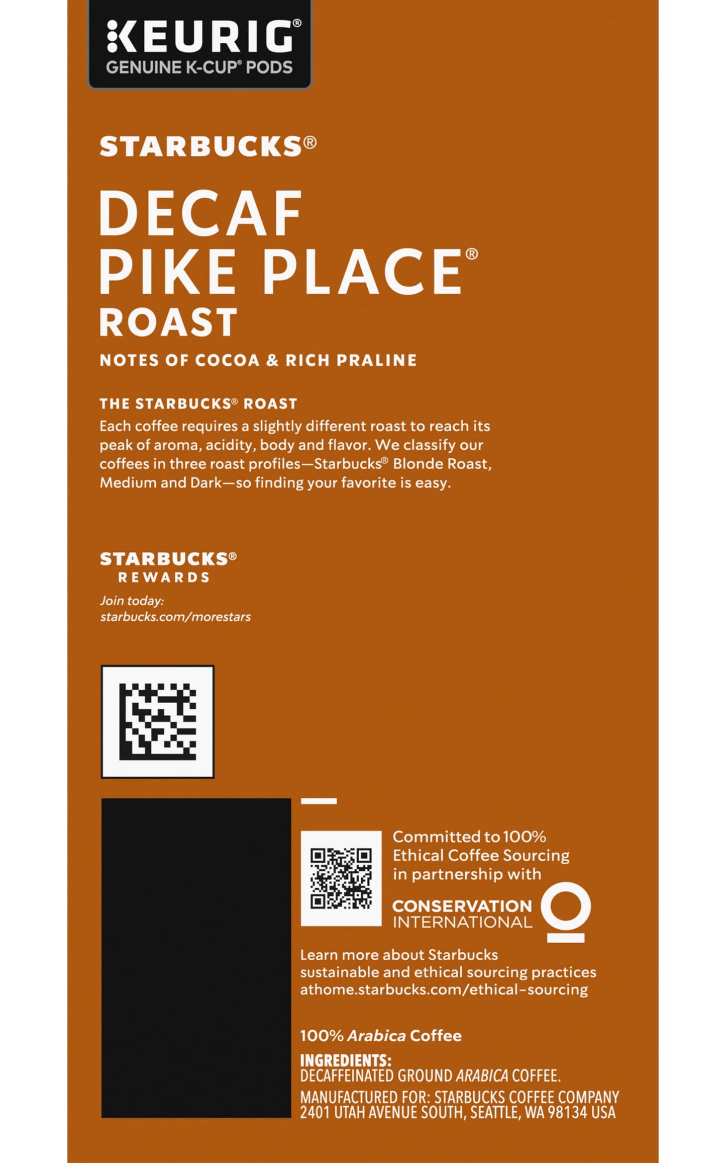 Starbucks Pike Place Decaffeinated Coffee Single-Serve K-Cup, 24 Count