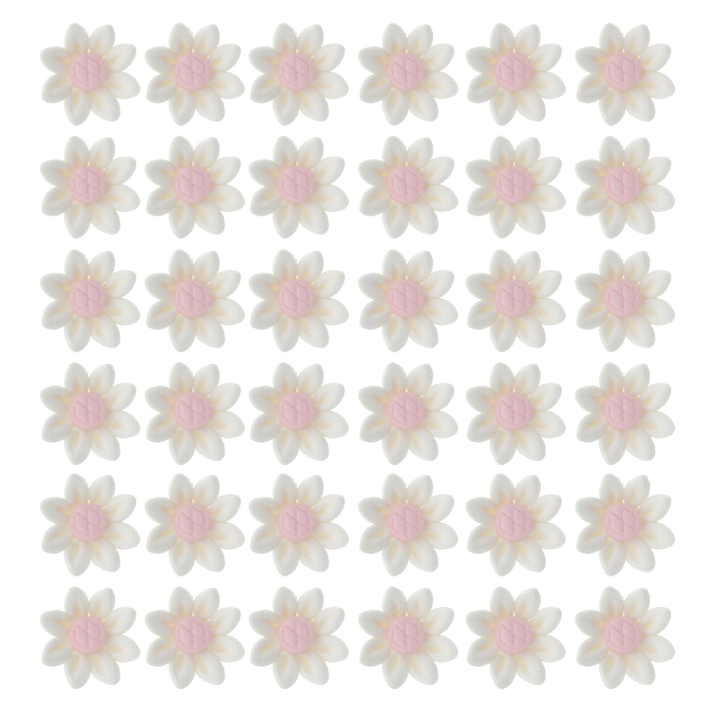 Global Sugar Art Daisy Sugar Cake Flowers, White Petals, Pink Centers Unwired, Small 36 Count by Chef Alan Tetreault