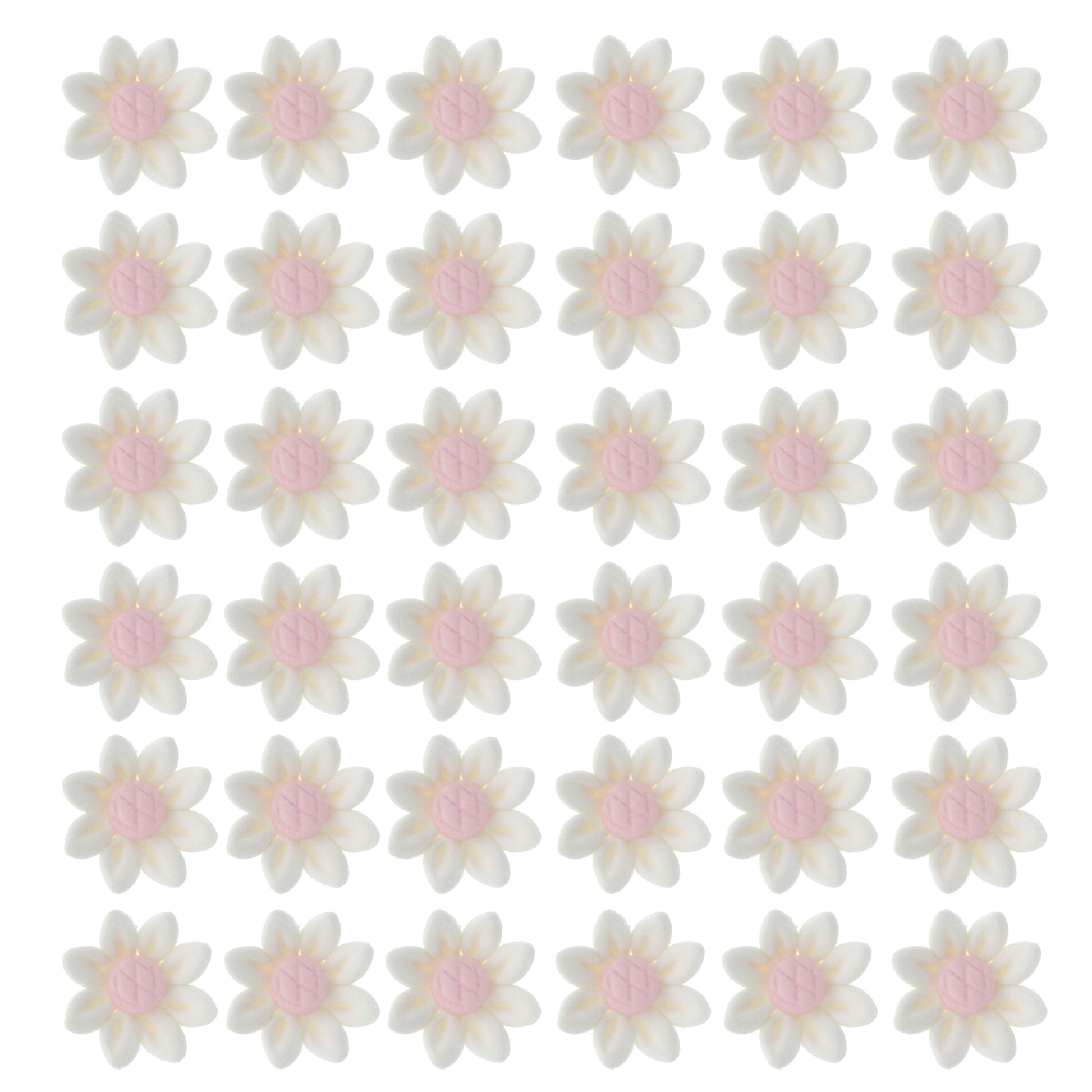Global Sugar Art Daisy Sugar Cake Flowers, White Petals, Pink Centers Unwired, Small 36 Count by Chef Alan Tetreault