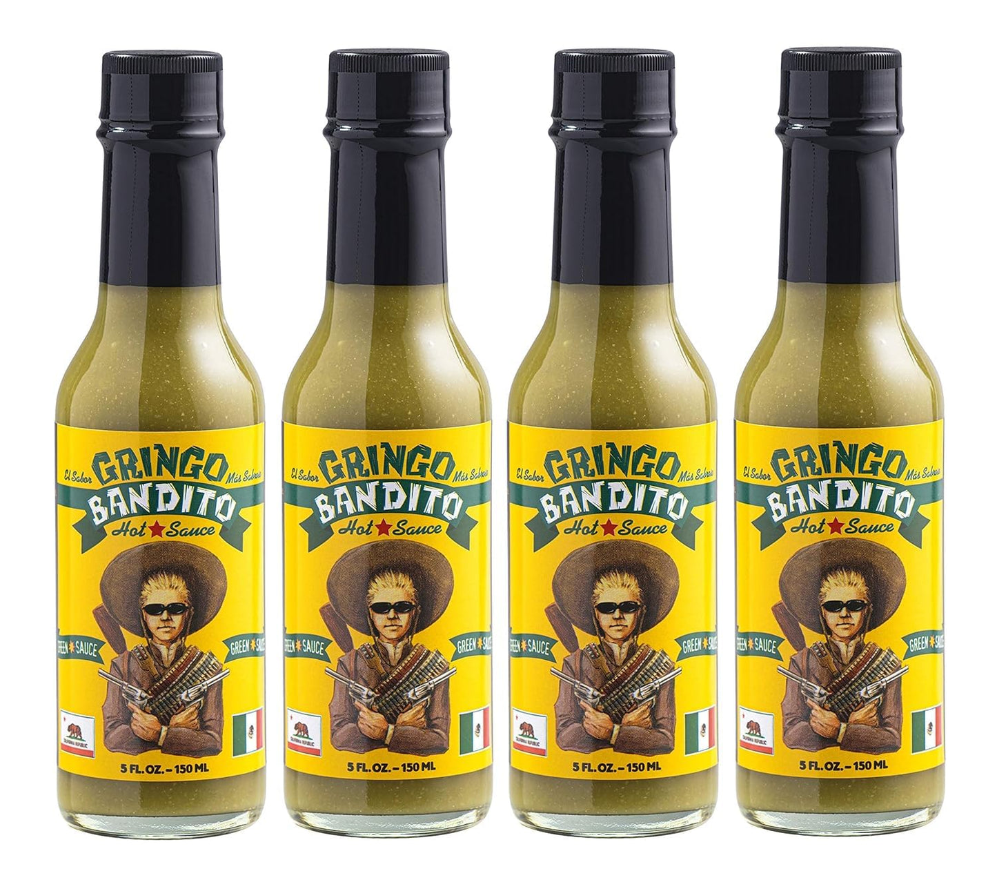 Gringo Bandito Hot Sauce, Green, 5 Ounce (Pack Of 4)