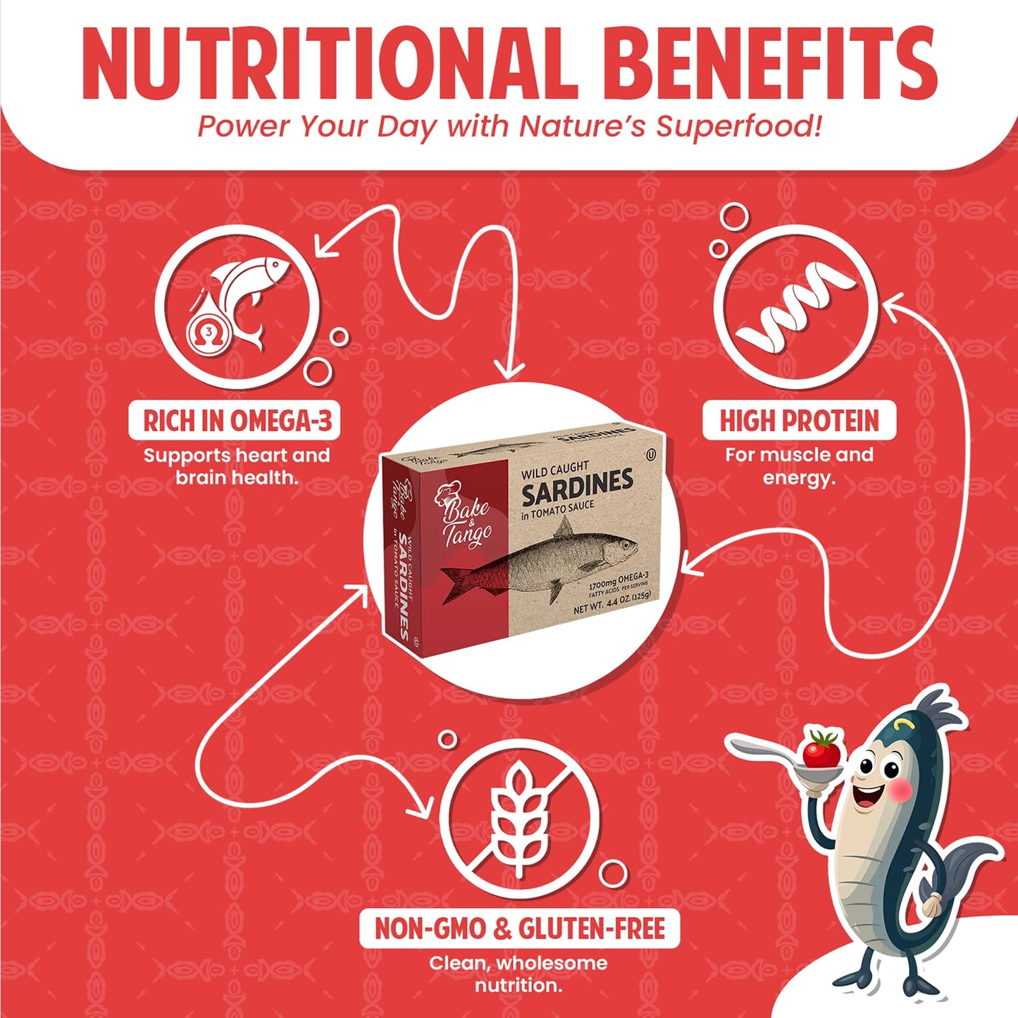 Bake And Tango - Sardines In Tomato Sauce - 4.4Oz (Pack Of 12) | Rich In Omega-3, High-Protein, Wild-Caught, Non-Gmo, Gluten-Fre