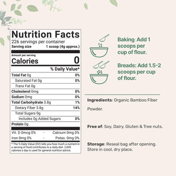 Organic Bamboo Fiber Powder, 2Lbs | Keto Flour For Low-Carb Baking & Cooking | Low Calorie Flour | Rich In Silica, Prebiotics, &